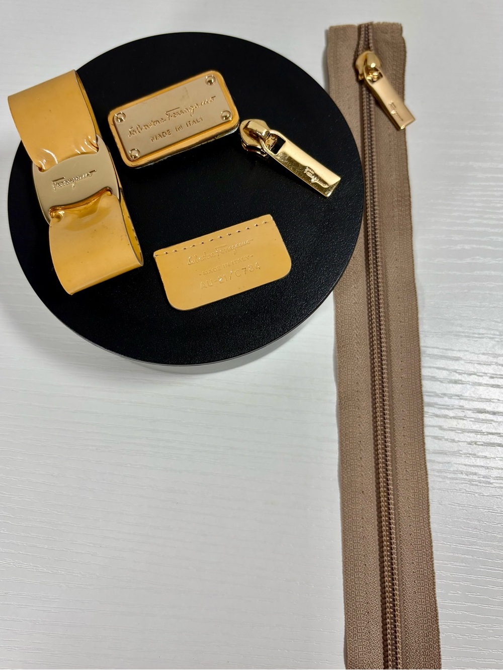 Salvatore Ferragamo Gold Hardware Set with Light Tan Accents